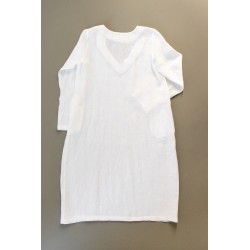 Flared dress, long sleeves, V neck, white linen