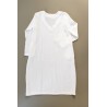 Flared dress, long sleeves, V neck, white linen