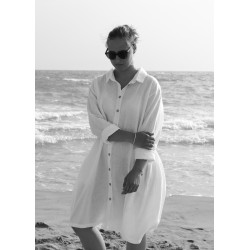 Uniform shirt-dress long sleeves, white linen