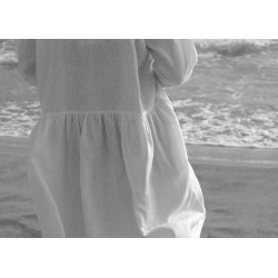 Uniform shirt-dress long sleeves, white linen