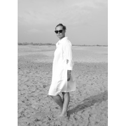 Uniform shirt-dress long sleeves, white linen