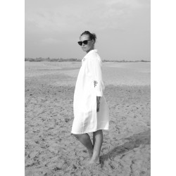 Uniform shirt-dress long sleeves, white linen