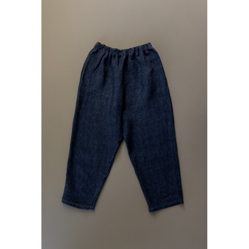 Pantalon classique, lin épais indigo