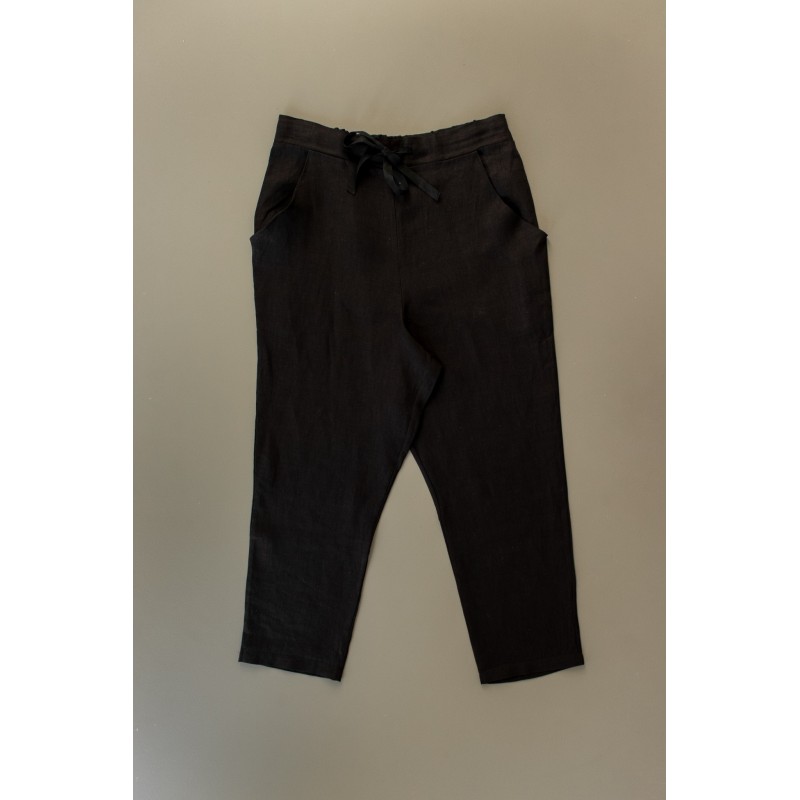 Pantalon à poches, lin noir