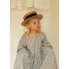 Pleated dress, long sleeves, light stripes linen