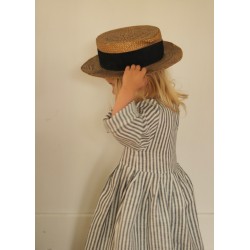 Pleated dress, long sleeves, light stripes linen