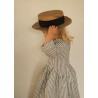 Pleated dress, long sleeves, light stripes linen