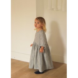 Pleated dress, long sleeves, light stripes linen