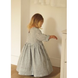 Pleated dress, long sleeves, light stripes linen