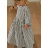 Pleated dress, long sleeves, light stripes linen