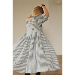 Pleated dress, long sleeves, light stripes linen