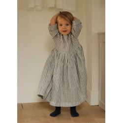 Pleated dress, long sleeves, light stripes linen