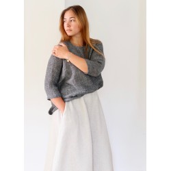 3/4 sleeves blouse round neck, grey linen