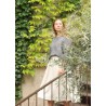 3/4 sleeves blouse round neck, grey linen