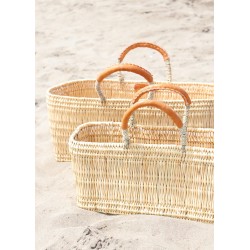 Long basket, brown leather handle