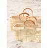 Long basket, brown leather handle