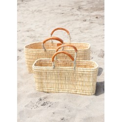 Long basket, brown leather handle