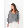 3/4 sleeves blouse squared neck, grey linen