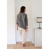 3/4 sleeves blouse squared neck, grey linen