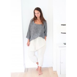 3/4 sleeves blouse squared neck, grey linen