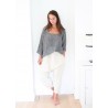 3/4 sleeves blouse squared neck, grey linen