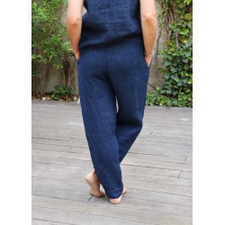 Pantalon classique, lin épais indigo