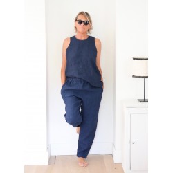 Classic trousers, indigo heavy linen