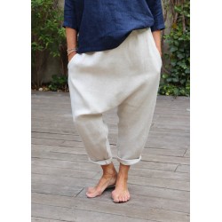 Pantalon sarouel, lin épais naturel