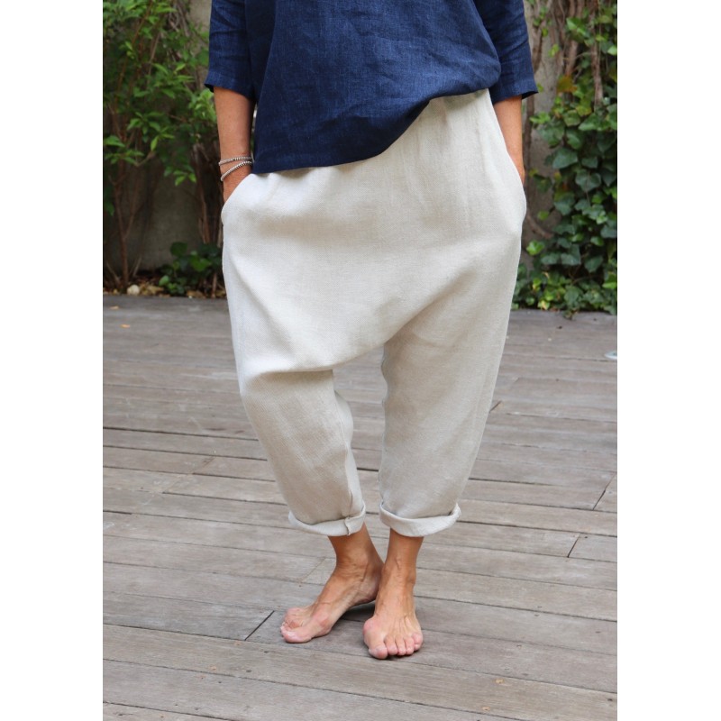 Saroual trousers,natural heavy linen