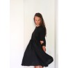 Pleated dress,  3/4 sleeves, black linen