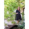 Pleated dress,  3/4 sleeves, black linen