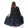 Robe à plis manches 3/4, lin noir