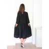 Pleated dress,  3/4 sleeves, black linen