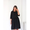 Pleated dress,  3/4 sleeves, black linen