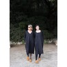 Long dress, long sleeves, V neck, black flannel