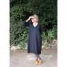 Long dress, long sleeves, V neck, black flannel