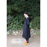 Long dress, long sleeves, squared neck, black flannel