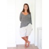 3/4 sleeves blouse V neck, grey linen