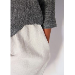 3/4 sleeves blouse V neck, grey linen