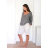 3/4 sleeves blouse V neck, grey linen