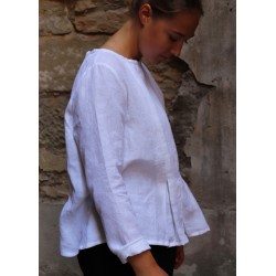 Blouse plissée ML, lin blanc