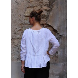 Blouse plissée ML, lin blanc