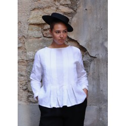 Blouse plissée ML, lin blanc