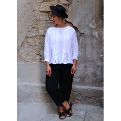 Blouse plissée ML, lin blanc