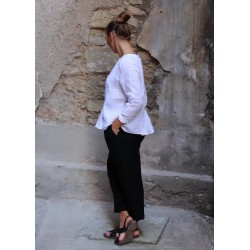 Blouse plissée ML, lin blanc