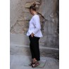 Long sleeves pleated blouse, white linen