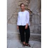 Long sleeves pleated blouse, white linen