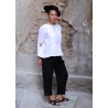 Long sleeves pleated blouse, white linen