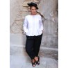 Long sleeves pleated blouse, white linen