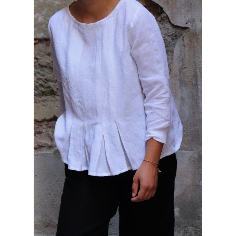 Blouse plissée ML, lin blanc